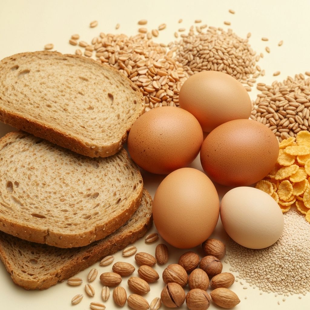 B-Vitamine reiche Lebensmittel - Eier, Vollkorn, Hefe